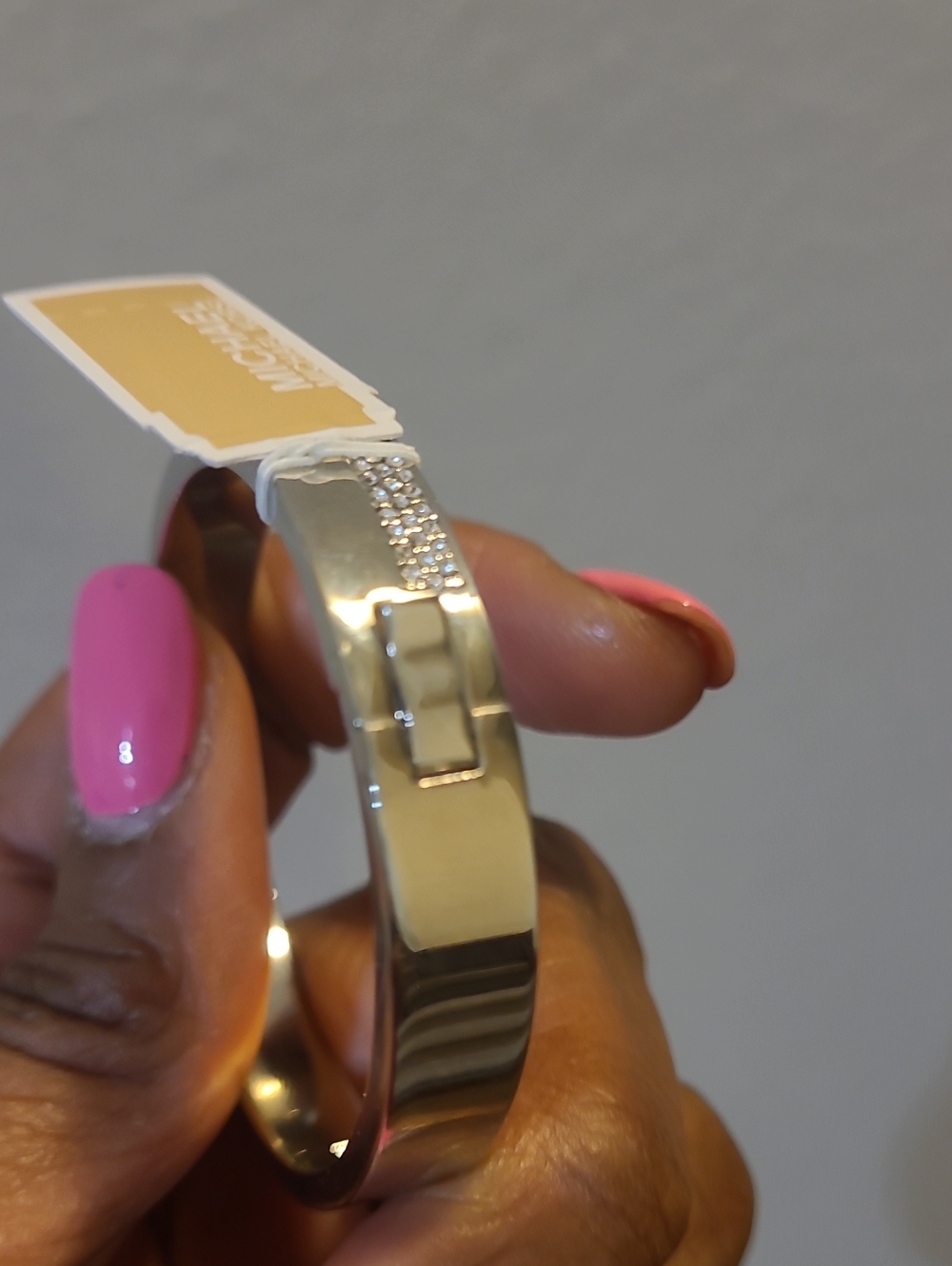 Michael Kors Silver Crystal Logo Hinged Bangle - Silver - Picture 5 of 6